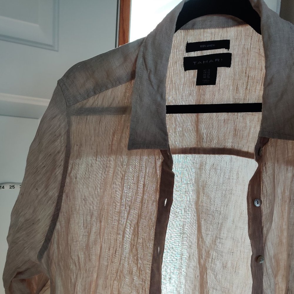 Tahari 100% Linen Tunic Button Down Shirt
